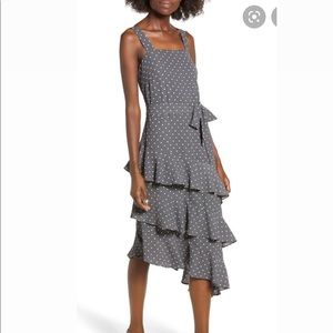 Leith Ruffle Gray Polka Dot Midi Dress